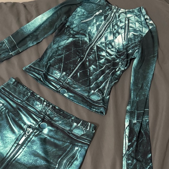 Fashion Nova Teal Spandex Printed Skirt Set - Picture 4 of 12